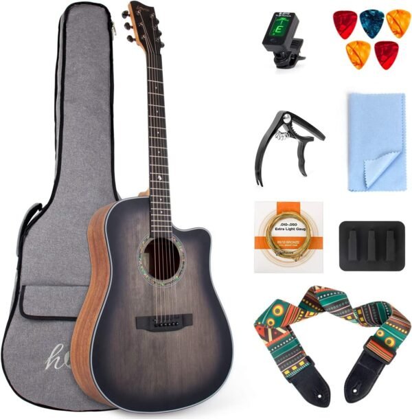 lotmusic 41 Inch Acoustic Guitar Full-size Dreadnought Professional Cutaway Folk Guitarra Bundle 6 Metal Strings with Beginner Kit (Gig Bag, Tuner, Strap, Picks all accessories lotmusic 41 Inch Acoustic Guitar Full-size Dreadnought Professional Cutaway Folk Guitarra Bundle 6 Metal Strings with Beginner Kit (Gig Bag, Tuner, Strap, Picks all accessories