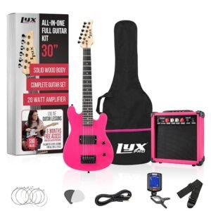 LyxPro 30 Inch Electric Guitar and Starter Kit for Kids with 3/4 Size Beginner’s Guitar, Amp, Six Strings, Two Picks, Shoulder Strap, Digital Clip On Tuner, Guitar Cable and... LyxPro 30 Inch Electric Guitar and Starter Kit for Kids with 3/4 Size Beginner’s Guitar, Amp, Six Strings, Two Picks, Shoulder Strap, Digital Clip On Tuner, Guitar Cable and...