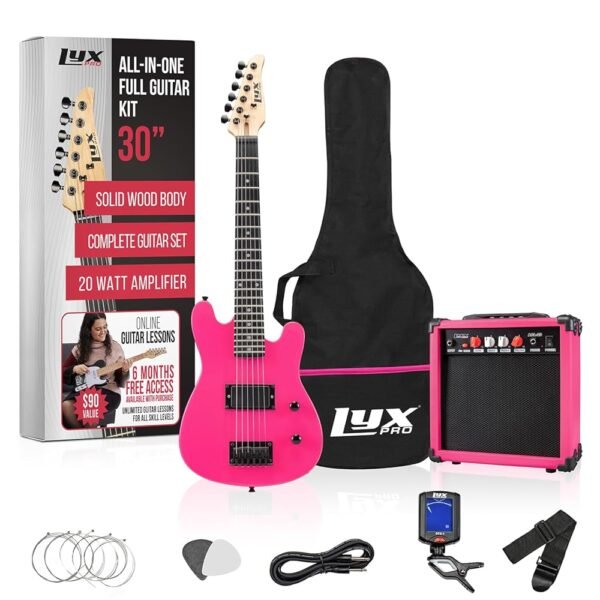 LyxPro 30 Inch Electric Guitar and Starter Kit for Kids with 3/4 Size Beginner’s Guitar, Amp, Six Strings, Two Picks, Shoulder Strap, Digital Clip On Tuner, Guitar Cable and... LyxPro 30 Inch Electric Guitar and Starter Kit for Kids with 3/4 Size Beginner’s Guitar, Amp, Six Strings, Two Picks, Shoulder Strap, Digital Clip On Tuner, Guitar Cable and...