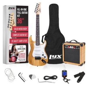 LyxPro 36 Inch Electric Guitar and Kit for Kids with 3/4 Size Beginner’s Guitar, Amp, Six Strings, Two Picks, Shoulder Strap, Digital Clip On Tuner, Cable and Soft Case Gig Bag... LyxPro 36 Inch Electric Guitar and Kit for Kids with 3/4 Size Beginner’s Guitar, Amp, Six Strings, Two Picks, Shoulder Strap, Digital Clip On Tuner, Cable and Soft Case Gig Bag...