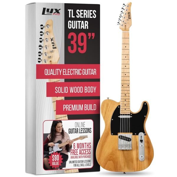 LyxPro 39” Electric Guitar TL Series, Full-Size Paulownia Wood Body, 3-Ply Pickguard, C-Shape Neck, Ashtray Bridge, Quality Gear Tuners, 3-Way Switch & Volume/Tone Controls, 2... LyxPro 39” Electric Guitar TL Series, Full-Size Paulownia Wood Body, 3-Ply Pickguard, C-Shape Neck, Ashtray Bridge, Quality Gear Tuners, 3-Way Switch & Volume/Tone Controls, 2...