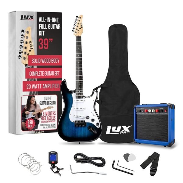 LyxPro 39 inch Electric Guitar Kit Bundle with 20w Amplifier, All Accessories, Digital Clip On Tuner, Six Strings, Two Picks, Tremolo Bar, Shoulder Strap, Case Bag Starter kit... LyxPro 39 inch Electric Guitar Kit Bundle with 20w Amplifier, All Accessories, Digital Clip On Tuner, Six Strings, Two Picks, Tremolo Bar, Shoulder Strap, Case Bag Starter kit...