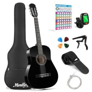 Moukey 38" Acoustic Guitar for Beginners Kids Youth Adult Dreadnought Guitarra Acustica Kit with Chord Poster, Gig Bag, Tuner, Picks, Nylon Strings, Capo, Strap - Black Moukey 38" Acoustic Guitar for Beginners Kids Youth Adult Dreadnought Guitarra Acustica Kit with Chord Poster, Gig Bag, Tuner, Picks, Nylon Strings, Capo, Strap - Black