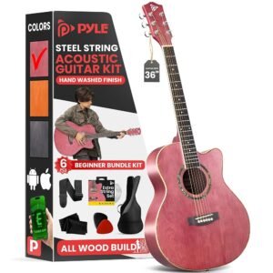 Pyle Acoustic Guitar Kit, 3/4 Junior Size All Wood Steel String Instrument for Beginner Kids, Adults, 36" Deep Ruby Pyle Acoustic Guitar Kit, 3/4 Junior Size All Wood Steel String Instrument for Beginner Kids, Adults, 36" Deep Ruby