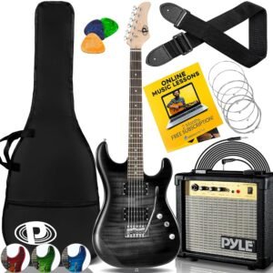 Pyle Electric Guitar Kit with Amp, Full Size Instrument with Humbucker Pickups, Guitarra Electrica Amplifier and Beginner Bundle Accessories, 39" Legacy Black Pyle Electric Guitar Kit with Amp, Full Size Instrument with Humbucker Pickups, Guitarra Electrica Amplifier and Beginner Bundle Accessories, 39" Legacy Black