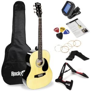 RockJam Acoustic Guitar Superkit Includes Stand, Gig Bag, Tuner, Picks, Plectrum Holder, Spare Strings & Online Lessons 6 Pack, Right, Natural, Full (RJW-101-N-PK) RockJam Acoustic Guitar Superkit Includes Stand, Gig Bag, Tuner, Picks, Plectrum Holder, Spare Strings & Online Lessons 6 Pack, Right, Natural, Full (RJW-101-N-PK)