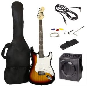 RockJam Electric Guitar Superkit with 10-watt Amp, Gig Bag, Picks & Online Lessons 6 String Pack, Right, Sunburst, Full (RJEG03-SK-SB) RockJam Electric Guitar Superkit with 10-watt Amp, Gig Bag, Picks & Online Lessons 6 String Pack, Right, Sunburst, Full (RJEG03-SK-SB)