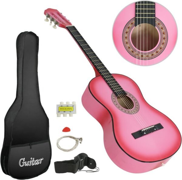 Smartxchoices 38" Acoustic Guitar Bundle with Gig Bag Strap Pitch Pipe Extra Strings Set Pick PINK 6 String for Beginners Starter Kids Girls Youths Students Right-handed (PINK) Smartxchoices 38" Acoustic Guitar Bundle with Gig Bag Strap Pitch Pipe Extra Strings Set Pick PINK 6 String for Beginners Starter Kids Girls Youths Students Right-handed (PINK)