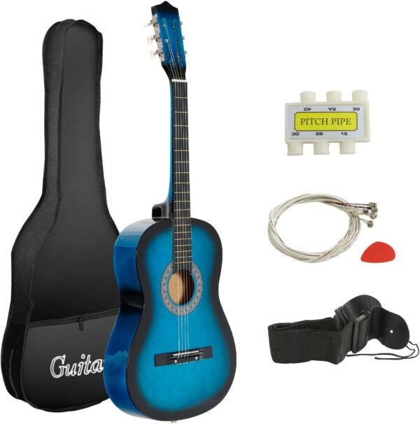 Smartxchoices 38" Kids Acoustic Guitar Bundle Kit for Starter Beginner Music Lovers, 6-String Folk Guitar with Gig Bag, Extra Set Steel Strings, Strap, Pitch Pipe and Pick (Blue) Smartxchoices 38" Kids Acoustic Guitar Bundle Kit for Starter Beginner Music Lovers, 6-String Folk Guitar with Gig Bag, Extra Set Steel Strings, Strap, Pitch Pipe and Pick (Blue)