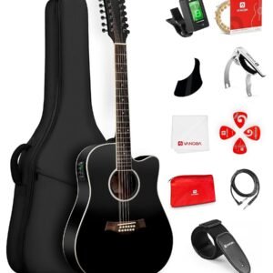 Vangoa 12 String Guitar Acoustic Electric, Upgraded Guitar 12 Strings Bundle for Beginner Intermediate Adults Teens, Guitarra de 12 Cuerdas, Spruce Top Bone Nut, Black, Matte Vangoa 12 String Guitar Acoustic Electric, Upgraded Guitar 12 Strings Bundle for Beginner Intermediate Adults Teens, Guitarra de 12 Cuerdas, Spruce Top Bone Nut, Black, Matte