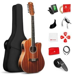 Vangoa 12 String Guitar Acoustic Electric, Upgraded Guitar 12 Strings Bundle for Beginner Intermediate Adults Teens, Guitarra de 12 Cuerdas, Sapele Body Bone Nut, Brown Glossy Vangoa 12 String Guitar Acoustic Electric, Upgraded Guitar 12 Strings Bundle for Beginner Intermediate Adults Teens, Guitarra de 12 Cuerdas, Sapele Body Bone Nut, Brown Glossy