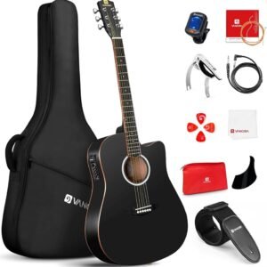 Vangoa Acoustic Electric Guitar Bundle for Beginners Adults Teens Full Size Cutaway Acoustic Guitar with Built-in Pickups, Wooden Bindings, Upgraded Starter Kit, Matte Black Vangoa Acoustic Electric Guitar Bundle for Beginners Adults Teens Full Size Cutaway Acoustic Guitar with Built-in Pickups, Wooden Bindings, Upgraded Starter Kit, Matte Black