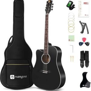Vangoa Left Handed Guitar, Full Size Cutaway Left Handed Acoustic Guitar Kit for Adult Beginner 41 Inch Lefty Acustica Guitarra Set, Black Vangoa Left Handed Guitar, Full Size Cutaway Left Handed Acoustic Guitar Kit for Adult Beginner 41 Inch Lefty Acustica Guitarra Set, Black