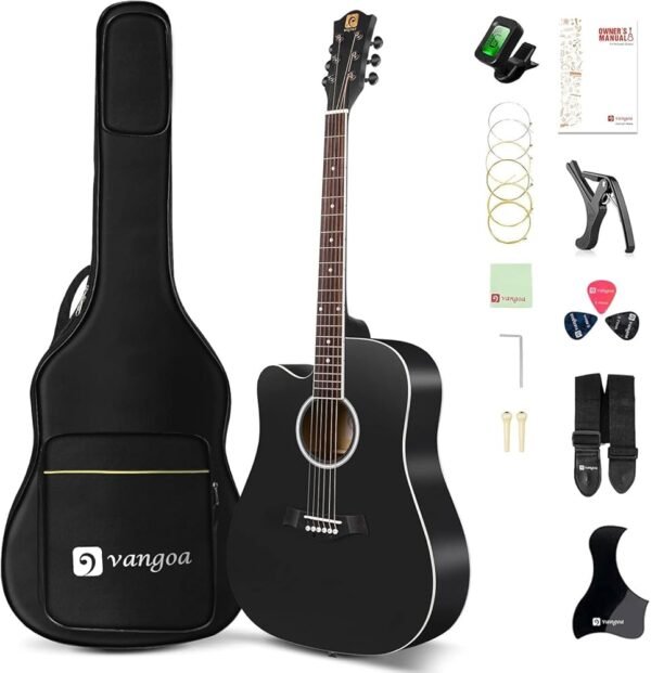 Vangoa Left Handed Guitar, Full Size Cutaway Left Handed Acoustic Guitar Kit for Adult Beginner 41 Inch Lefty Acustica Guitarra Set, Black Vangoa Left Handed Guitar, Full Size Cutaway Left Handed Acoustic Guitar Kit for Adult Beginner 41 Inch Lefty Acustica Guitarra Set, Black