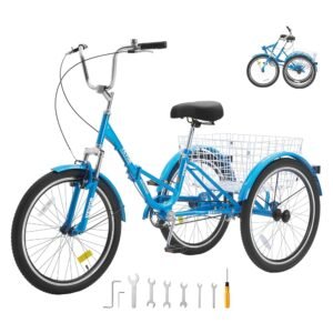 VEVOR Folding Adult Tricycle, 24-Inch Adult Folding Trikes, Carbon Steel 3 Wheel Cruiser Bike with Large Basket & Adjustable Seat, Shopping Picnic Foldable Tricycles for Women,... VEVOR Folding Adult Tricycle, 24-Inch Adult Folding Trikes, Carbon Steel 3 Wheel Cruiser Bike with Large Basket & Adjustable Seat, Shopping Picnic Foldable Tricycles for Women,...