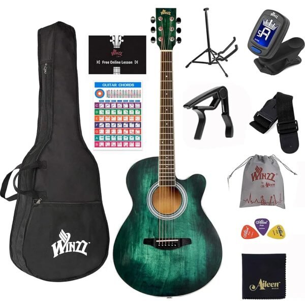 WINZZ HAND RUBBED Series - 40 Inches Cutaway Acoustic Acustica Guitar Beginner Starter Bundle with Online Lessons, Padded Bag, Stand, Tuner, Capo, Guitar Chords, Strap, Picks,... WINZZ HAND RUBBED Series - 40 Inches Cutaway Acoustic Acustica Guitar Beginner Starter Bundle with Online Lessons, Padded Bag, Stand, Tuner, Capo, Guitar Chords, Strap, Picks,...