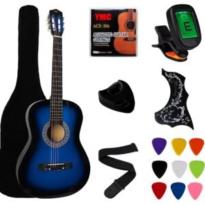 YMC 38" Blue Beginner Acoustic Guitar Starter Package Student Guitar with Gig Bag,Strap, 3 thickness 9 Picks,2 Pickguards,Pick Holder, Extra Strings, Electronic Tuner -Blue YMC 38" Blue Beginner Acoustic Guitar Starter Package Student Guitar with Gig Bag,Strap, 3 thickness 9 Picks,2 Pickguards,Pick Holder, Extra Strings, Electronic Tuner -Blue