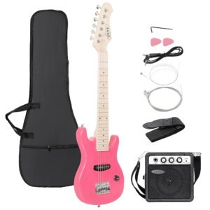 ZENY 30 inch Kids Electric Guitar with 5w Amp, Gig Bag, Strap, Cable, Strings and Picks Guitar Combo Accessory Kit, Pink ZENY 30 inch Kids Electric Guitar with 5w Amp, Gig Bag, Strap, Cable, Strings and Picks Guitar Combo Accessory Kit, Pink